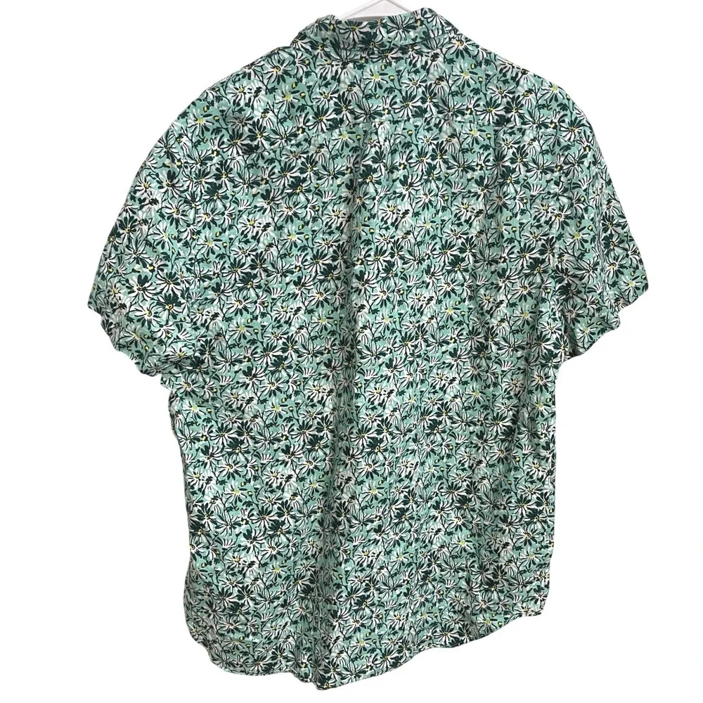J.Crew Mens 100% Linen Daisy Floral Shirt Short Sleeve Green Button Down Size L